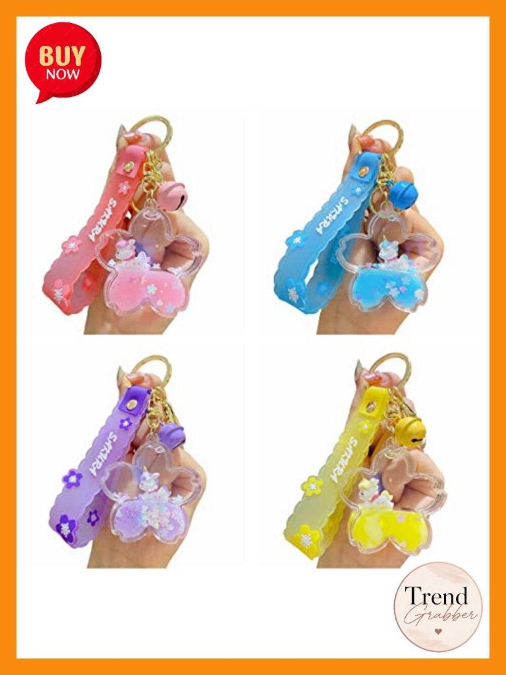 Unicorn Liquid Quicksand Keychain Wristlet Strap PVC Cherry Blossom
